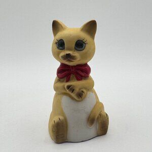 Vintage J.S.N.Y Ceramic Siamese Cat Bell With Red Bow